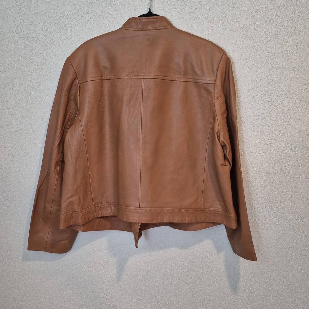 Michael Kors Women's Plus 2X Brown Leather Moto Jacket - Picture 2 of 8